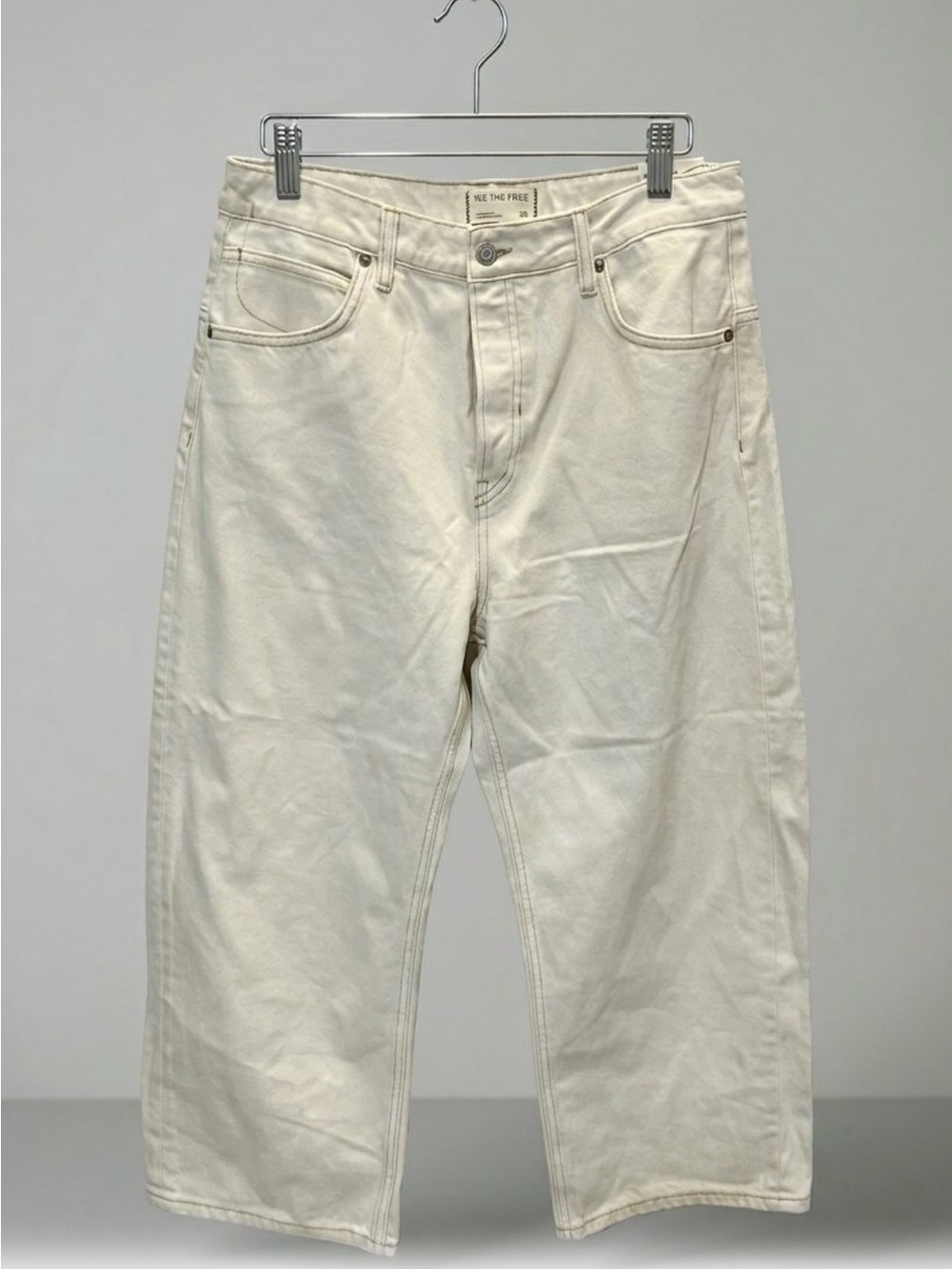 NWT Free People We The Free Deep Trance Dropped Boyfriend Jeans Ecru - 534